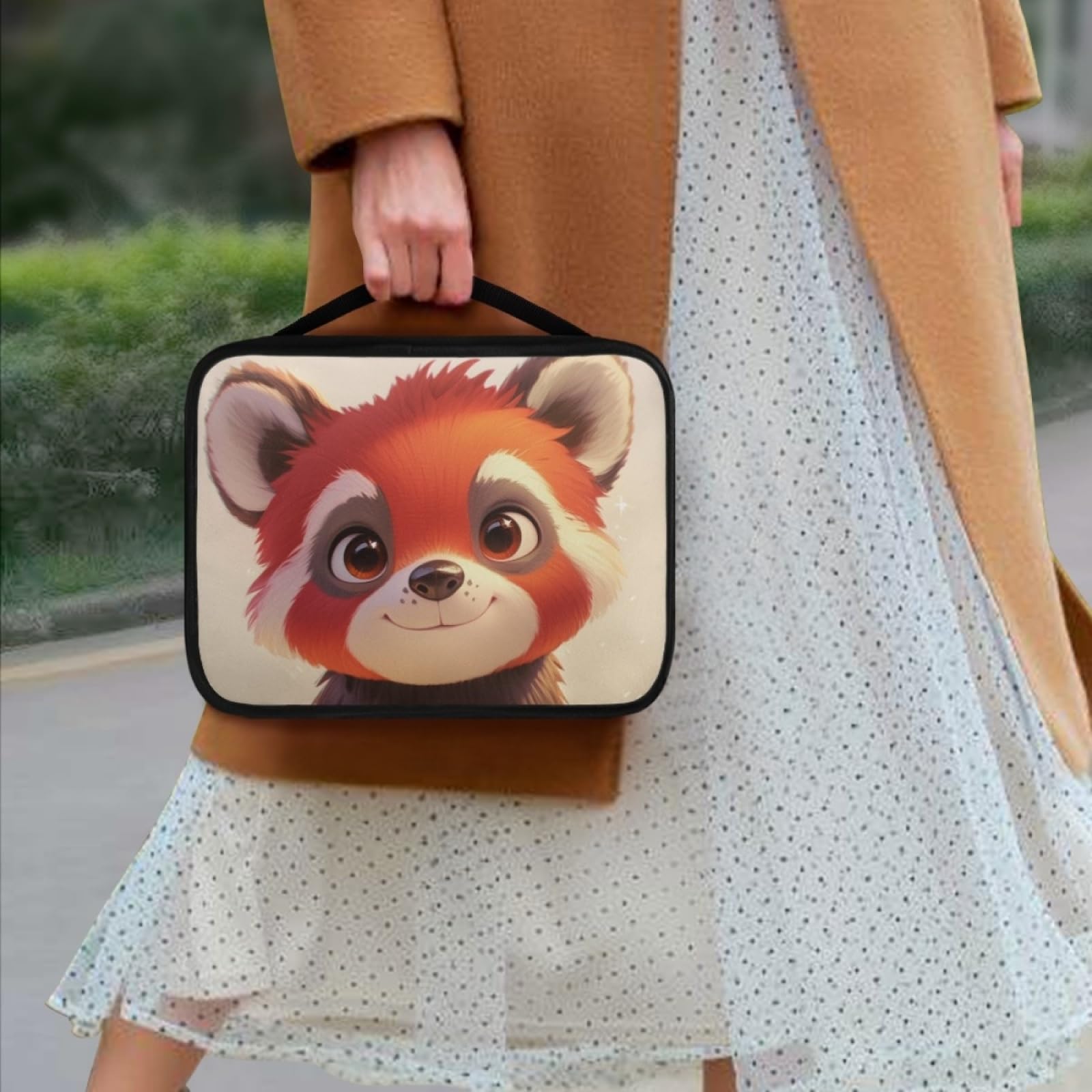 Custodia Libro Animale Rosso Beige Copertura Bibbia con Manico Cerniera Tela in Poliestere per Uomo Donna Porta Libro Grandi Capacità Custodia per Libri 27.5x22.5x5.5 cm