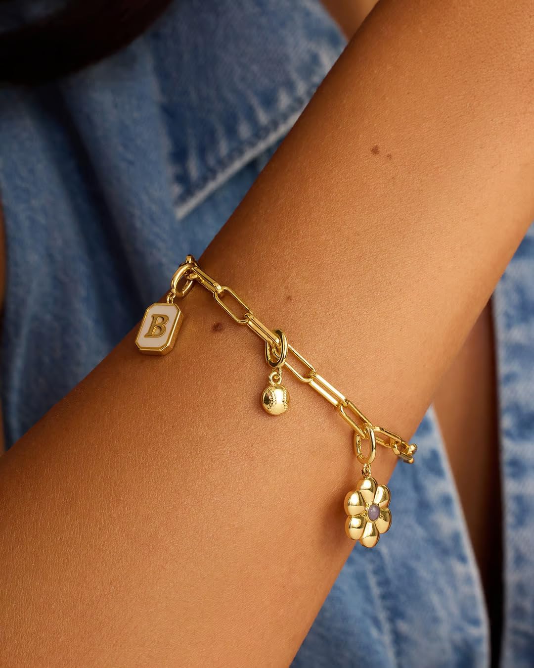 gorjana - Varsity Parker Charm 1/4" - 18k Gold-Plated Brass - Sports Enthusiasts - Personalize Your Jewelry - Easy Attachment and Removal - Image 3