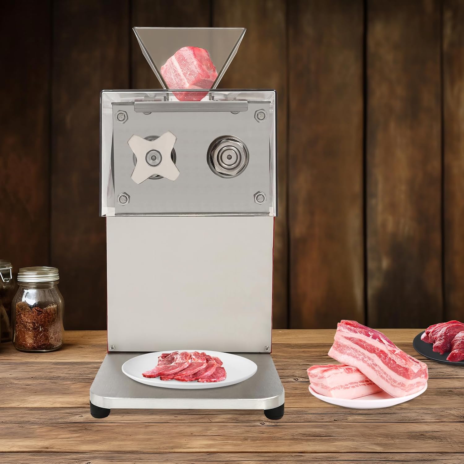 Electric Meat Cutter Machine, Commercial Meat Slicer Machine,1100W Electric Meat Shredder, Stainless Steel Meat Shredder Machines, Red