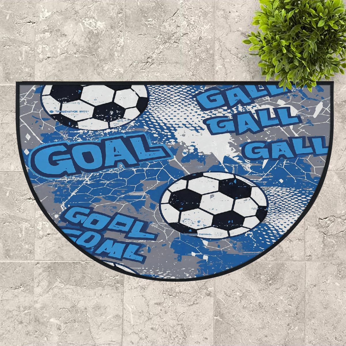 Große halbrunde Fußmatte – Fußballtor blau, rutschfest, saugfähig, halbrund, Eingangsbereich, niedlich, weich, halbrund, waschbar, Teppich für Küche, Badezimmer, Schlafzimmer, 160 x 100 cm
