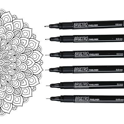 BRUSTRO Professional Pigment Based Fineliner Pen | Black | Set of 6 - Tip Sizes - 0.05mm, 0.1mm, 0.2mm, 0.3mm, 0.5mm, 0.