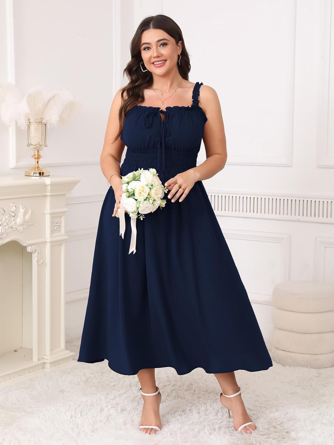 Womens Plus Size Summer Maxi Dress Sleeveless Casual Boho Spaghetti Strap Smocked Long Beach Sun Dresses - Image 2