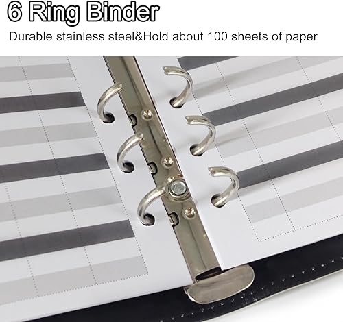 Miniatura 49 de Carpeta A5 recargable de piel sintética con 6 anillas, cubierta para cuaderno pequeño para papel de relleno A5, cubierta de planificador personal