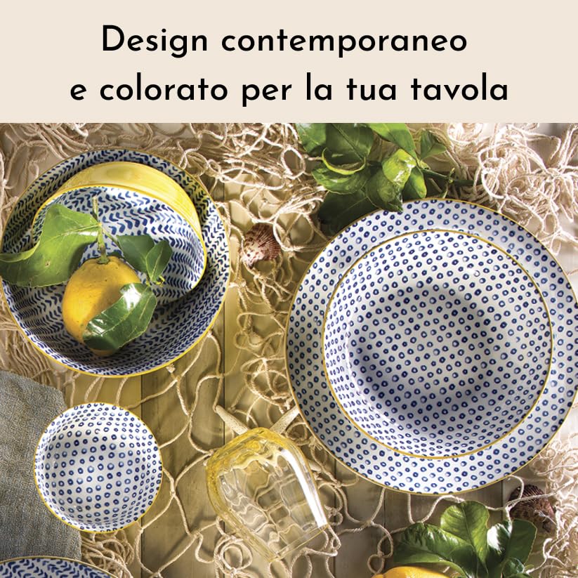 Set Piatti 24 Pezzi Cetara Per 6 Persone - Porcellana, Microonde E Lavastoviglie, Con Tazzine Caffè