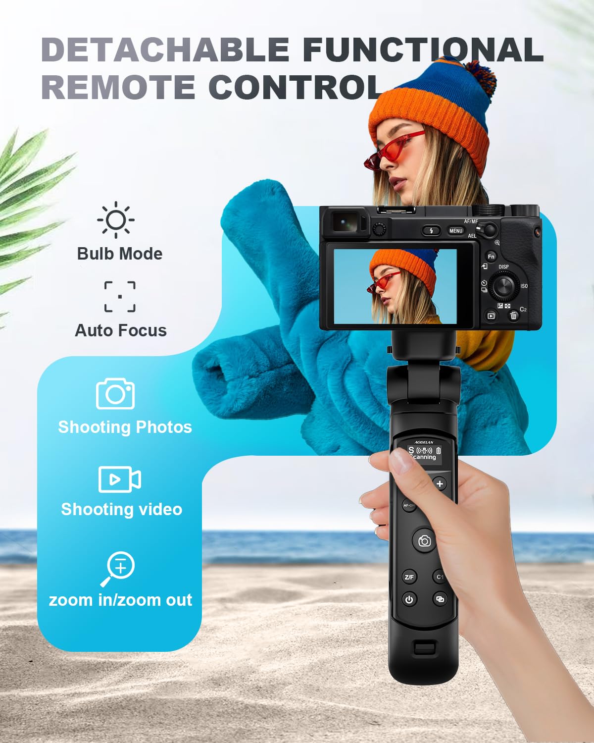 Aodelan - Trípode con mando a distancia recargable para Sony con pantalla OLED para vlogging ZV-E10, ZV-1F, ZV-E10 II, RX100 VII, a6100, a6400, a7 III, a9 II, etc. Reemplaza Sony GP-VPT2BT