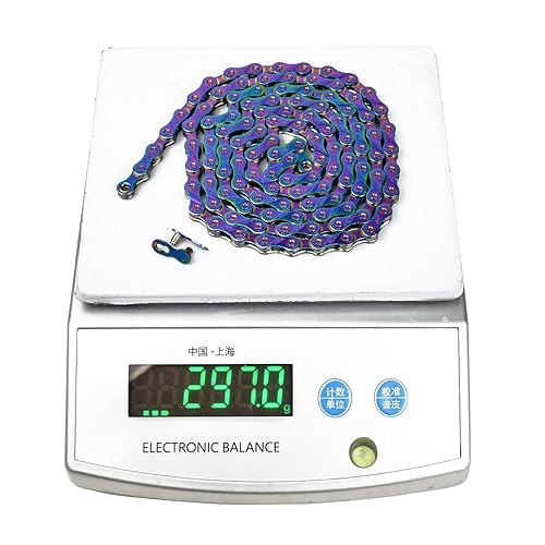 Miniatura 8 de VG SPORTS Cadena de bicicleta de 67891011 velocidades, cadena de bicicleta ligera hueca mediacompleta para bicicleta de carretera MTB, arco iris,