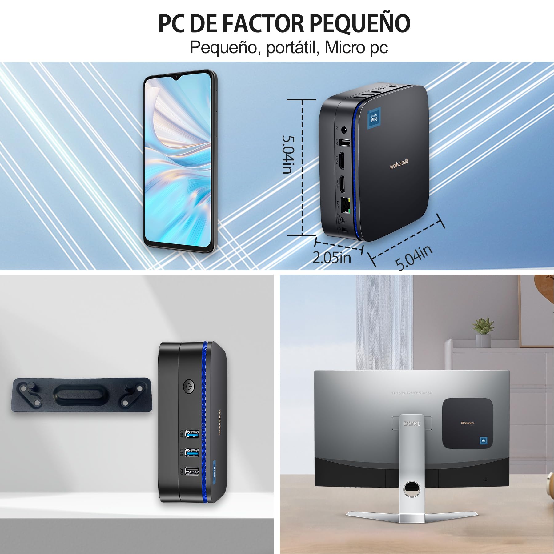 Blackview Mini PC, Intel 12e Gen N95 (jusqu'à 3.4GHz) Ordinateur W-11 Pro avec 16GB DDR4 RAM 1TB M.2 SSD, Bureau Compact, Jeu Compact, 4K HD Dual HDMI, Gigabit Ethernet, 5G WiFi (Black)