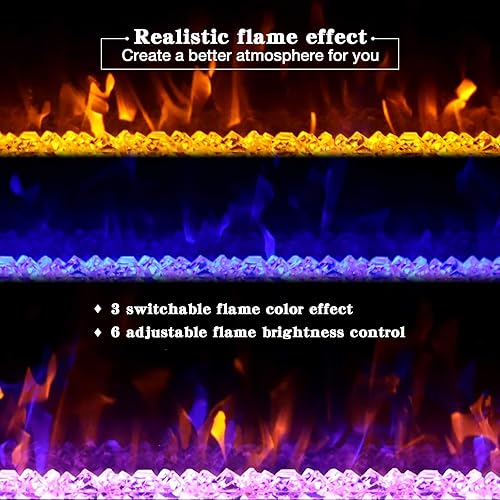 Miniatura 10 de PHI VILLA Chimenea eléctrica de 72 pulgadas montada en la pared y empotrada, chimenea lineal ultrafina de 3.19 pulgadas 7501500 W con control