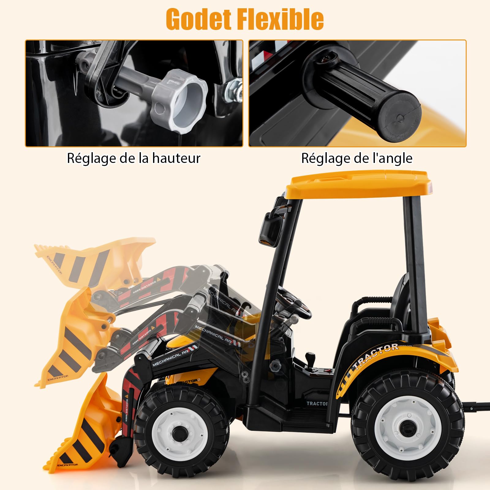 Camion Electrique Enfants 6V avec Godet Amovible & Casque de Sécurité Véhicule de Construction Electrique Charge 25kg pour Enfants de 18-36 Mois