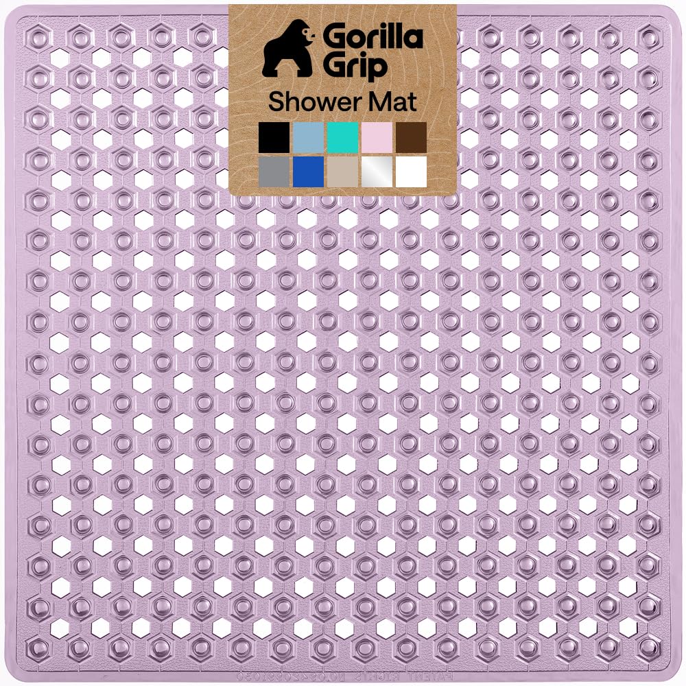 GORILLA GRIP Square Shower Stall Mat, Bathtub Floor Mat, 21x21 Purple