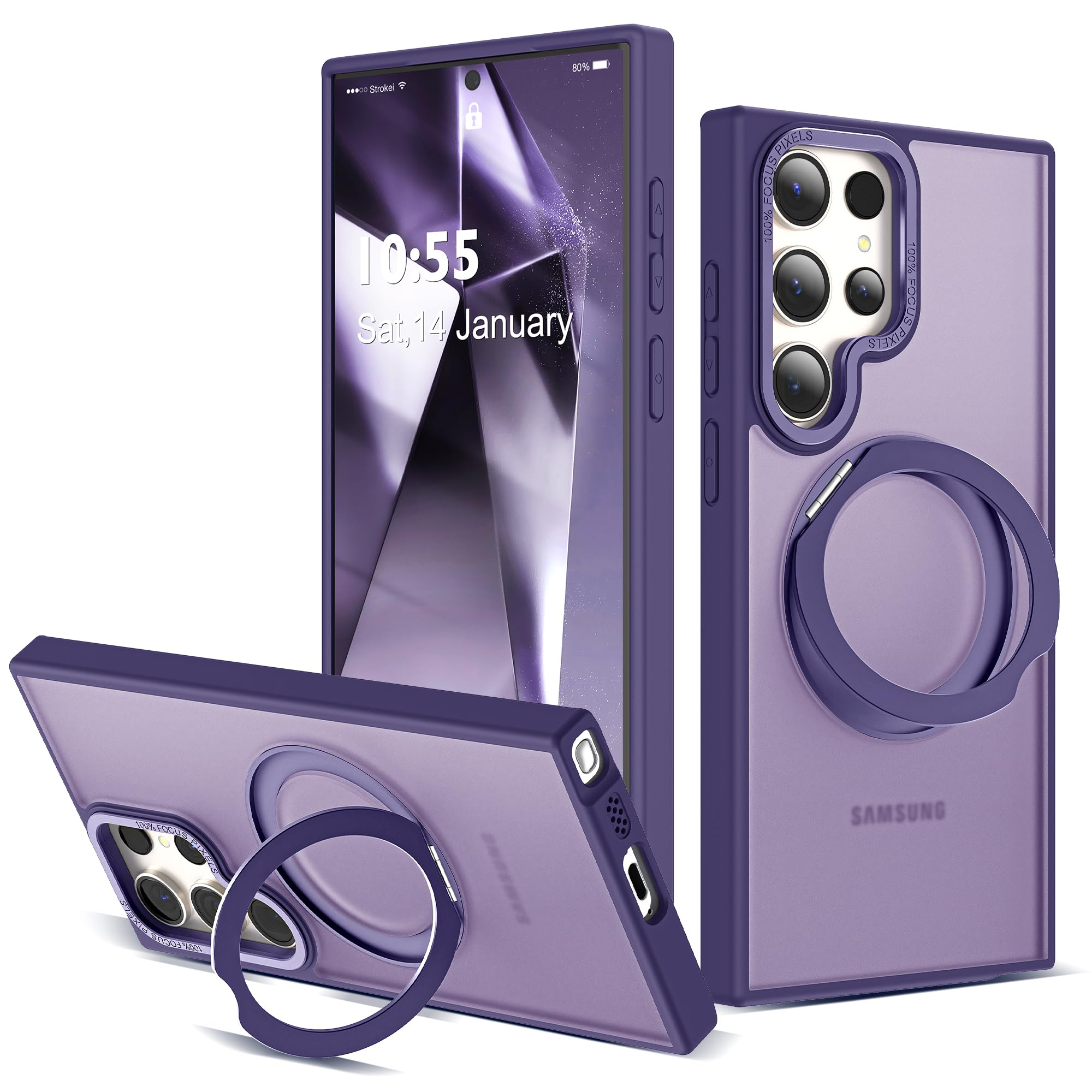 for Samsung Galaxy S24 Ultra Case with 360° Spin Stand,Dark Purple