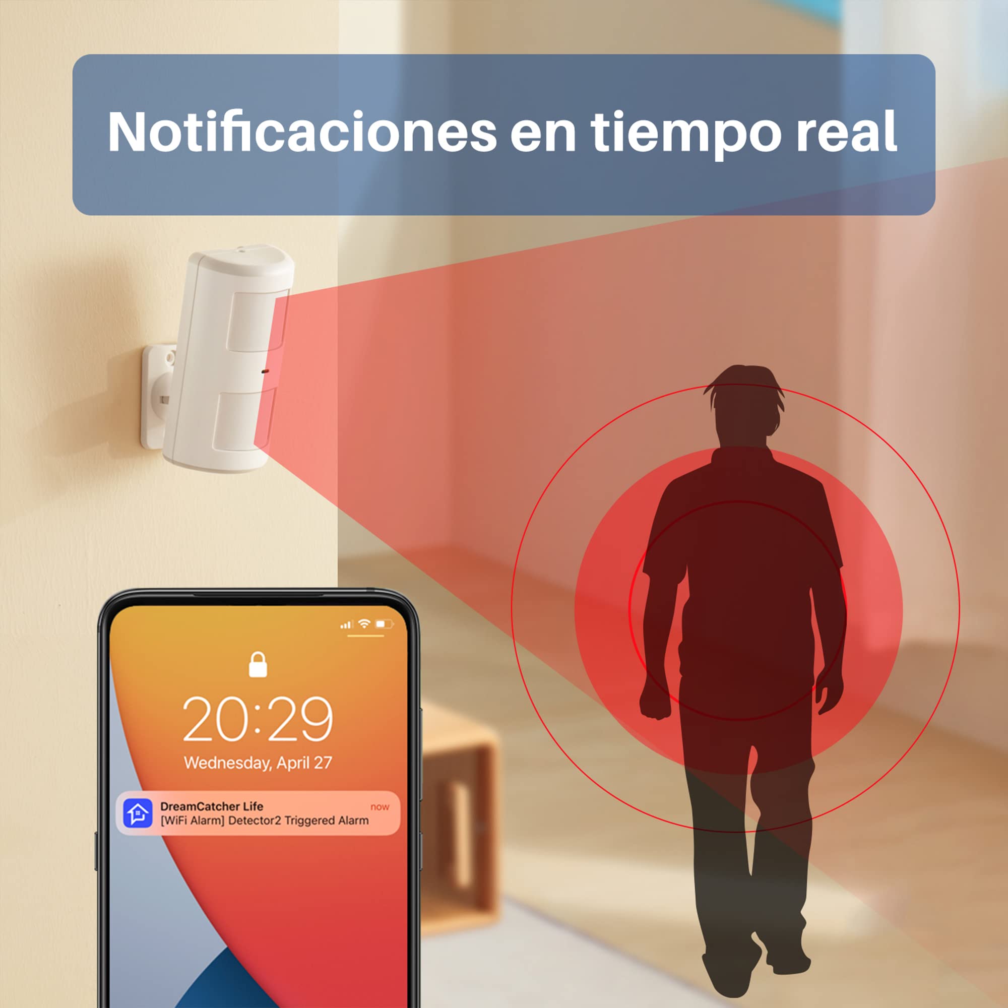 Chuango PIR-910 Detector de Movimiento Inmune a Las Mascotas (hasta 25 KG)- Alcance de Detección de 8 Metros y Ángulo de 110°, Larga Duración de la Batería, Reduce Las Falsas Alarmas