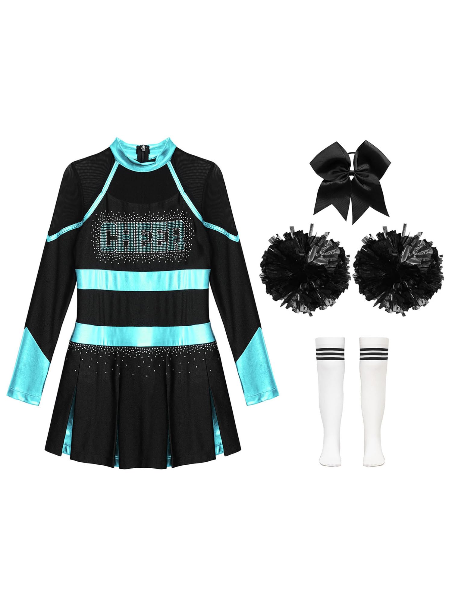 TiaoBug Mädchen Cheerleading Kleid Neckholder Tanzkleid mit Cheer Buchstaben Sport Schule Gruppentanz Outfits