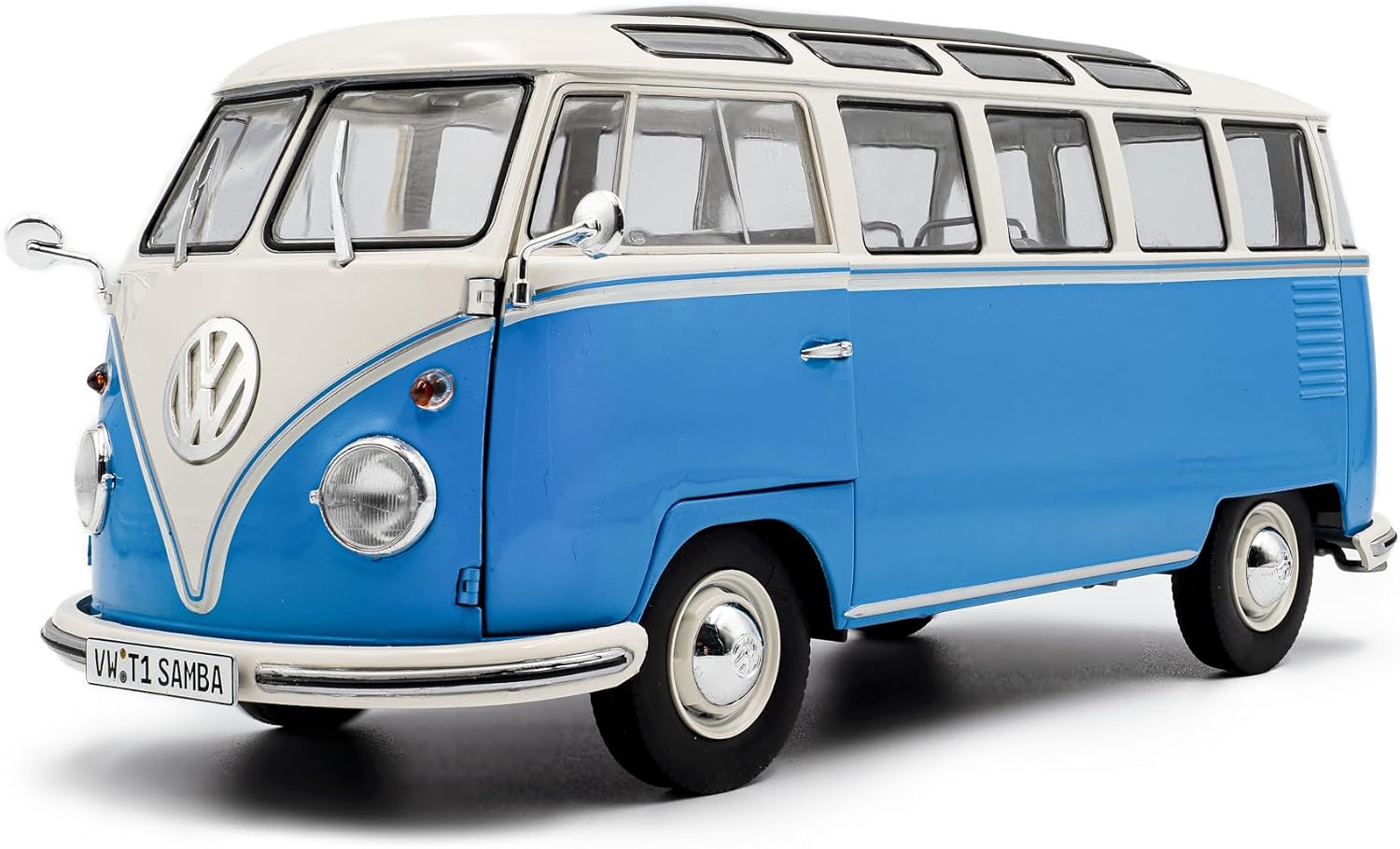 Solido 1:18 Scale Volkswagen T1 21 Windows Baby Blue/White 1962 Diecast Model Car S1813401