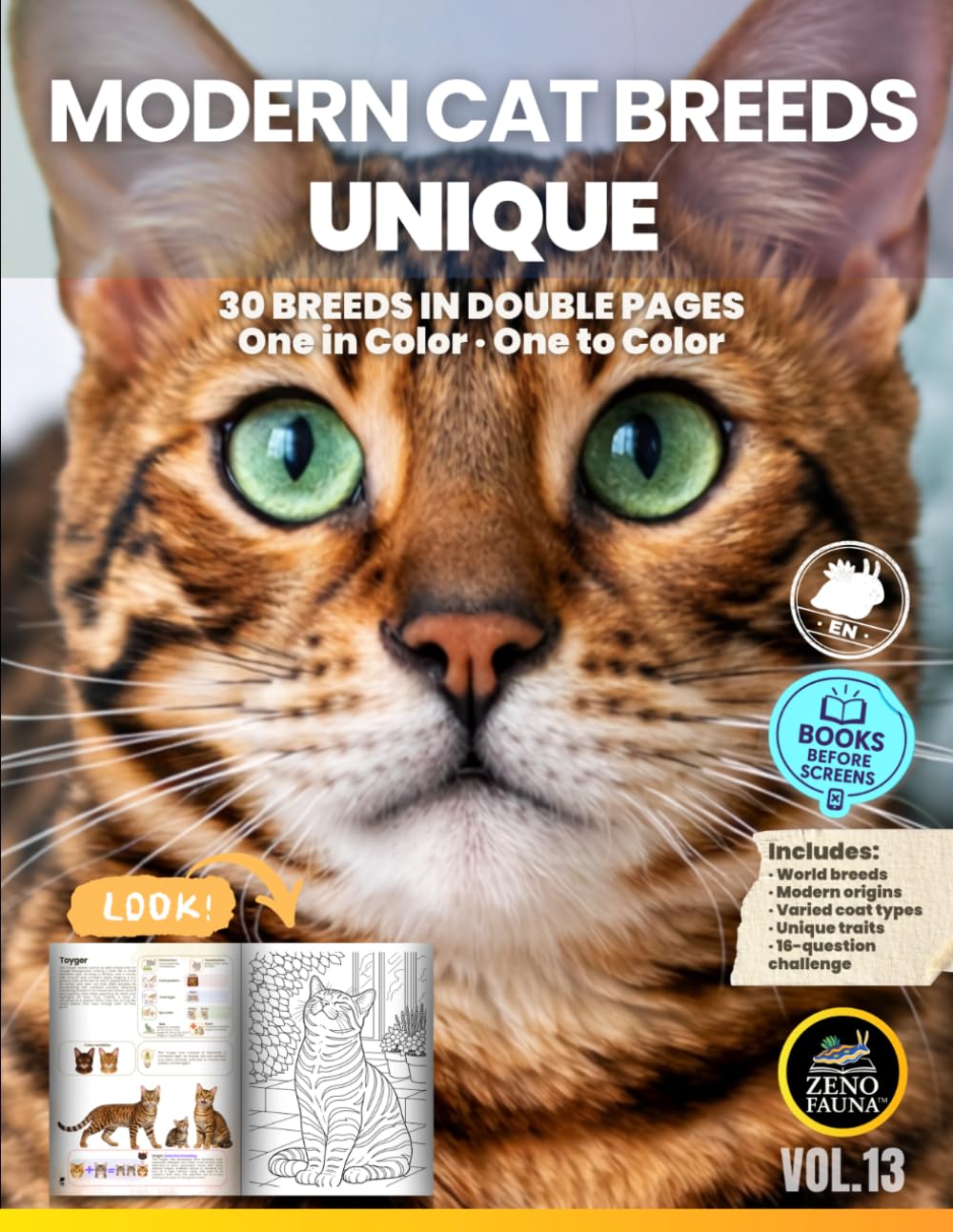 Cats: Modern Cat Breeds – Unique: 30 Breeds in Double Pages | One in Color and One to Color (Unique Animals)