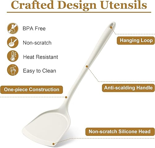 Miniatura 4 de LIANYU Juego de 8 utensilios de cocina de silicona, resistentes al calor, utensilios de cocina antiadherentes con espátula, cuchara, afinador,