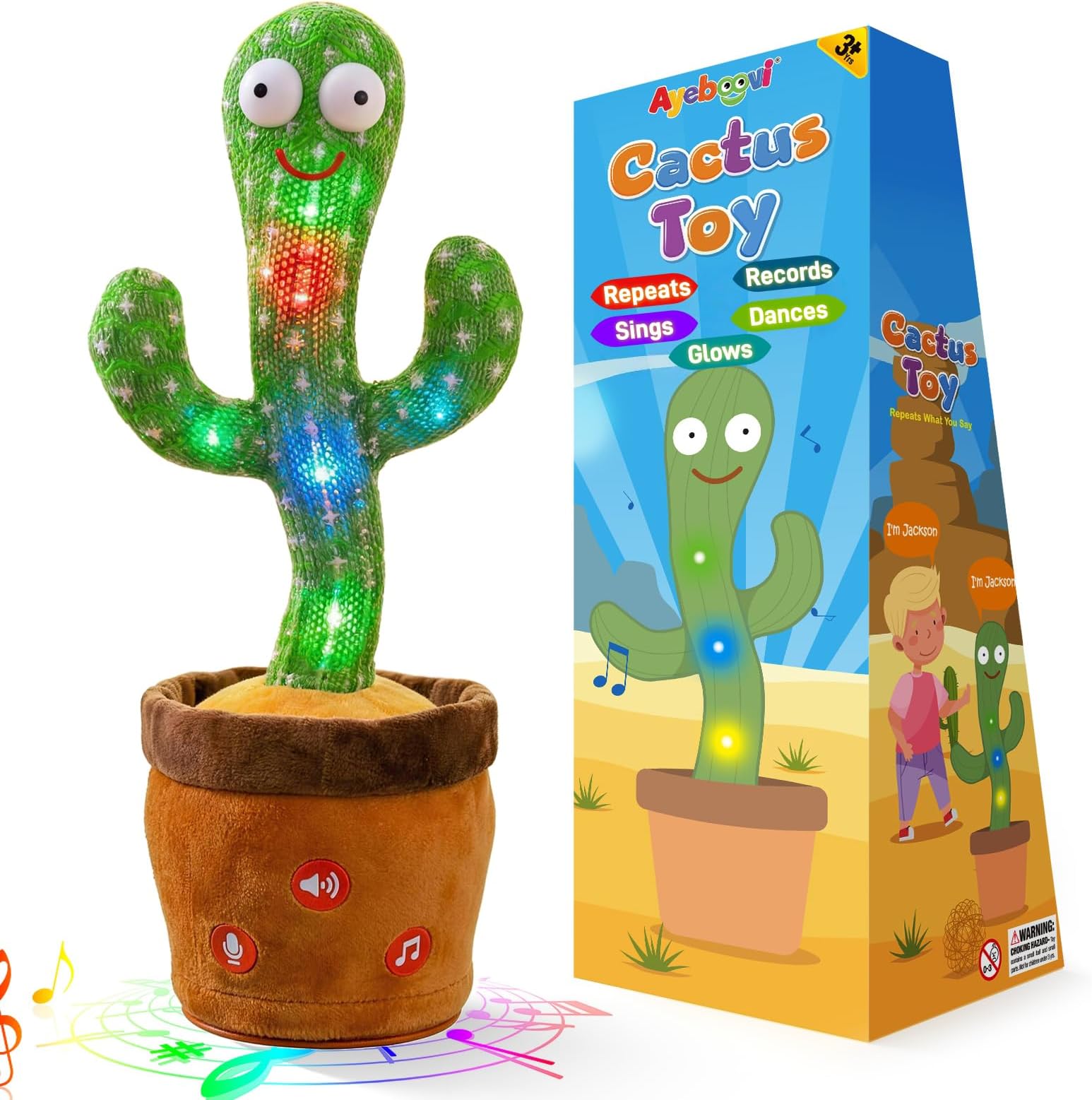 Baby Toys Dancing Talking Cactus, Volume Adjustable Mimicking Recording Cactus Toy Repeats What You Say, Toddler Toys Singing Cactus with 120 Songs, Tummy Time Toys for Kids Boys Girls