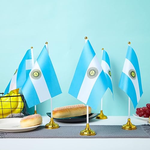 Miniatura 6 de Bandera argentina de escritorio con bandera argentina, pequeñas banderas de mesa argentina para oficina con decoración de base de soporte (paquete