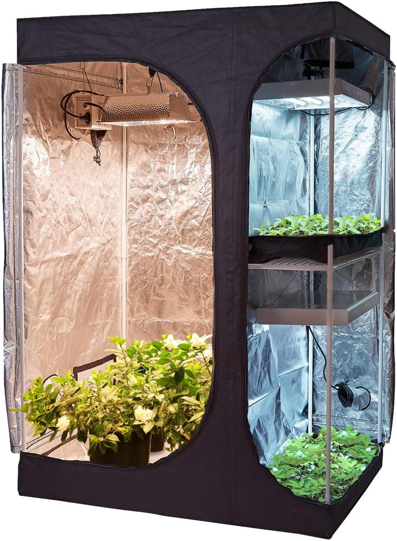 60''X48''X80'' 2-in-1 Hydroponic Indoor Grow Tent Room Propagation High Reflective 600D Diamond Mylar Growing Plant w/Sturdy Corner (60"X48"X80"(2-in-1) Lodge Propagation Tent)