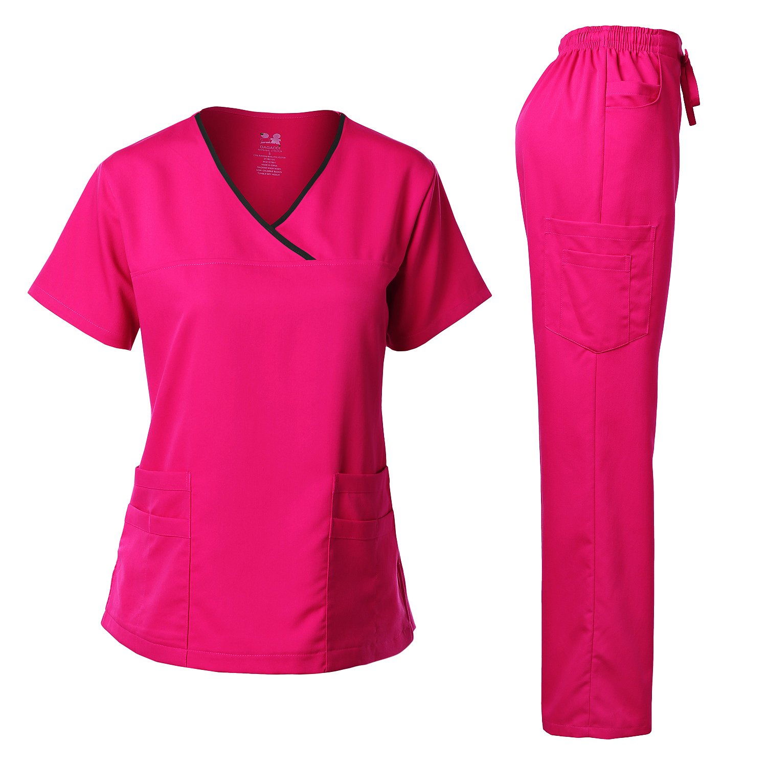 Dagacci Medical Uniform® Scrubs for Women Set – Natural Stretch Contrast Binding Top and Pants Sets for Women – 9 Pockets