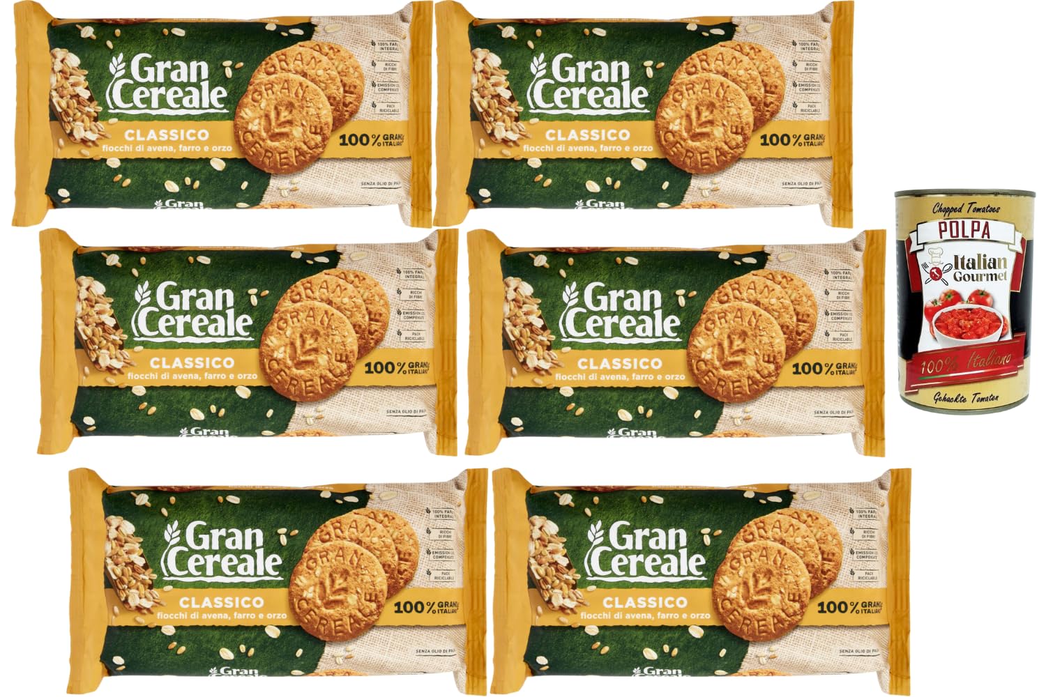 Italian Gourmet – Gran Cereale Classico Biscuits aux céréales complètes, Avoine Farro & Orge, 6 x 500 g, Riches en fibres, Sans huile de palme, Snack petit-déjeuner + Italian Gourmet Polpa