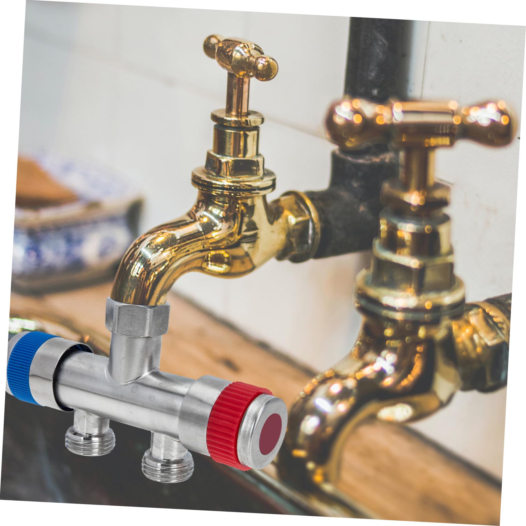Adaptador de agua divisor de manguera para lavadora, acero inoxidable, resistente a la corrosión, diseño de alta presión, grifo fuerte y conexión de manguera