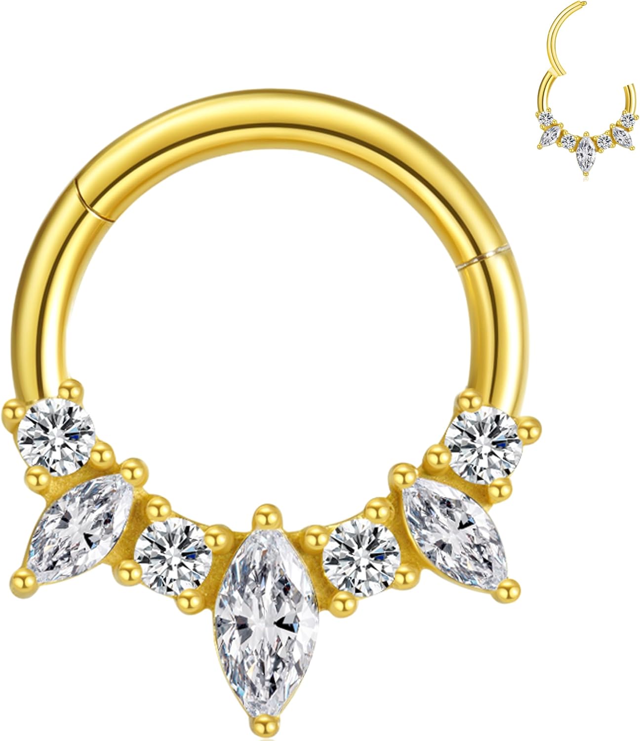 16G Septum Ring Surgical Steel Daith Earring, CZ Gemstone Septum Clicker Daith Piercing Jewelry