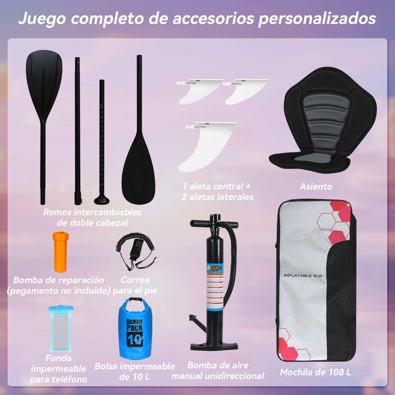 YU YUSING Tabla Paddle Surf Hinchable 335 cm, Paddle Surf, Rosa Océano