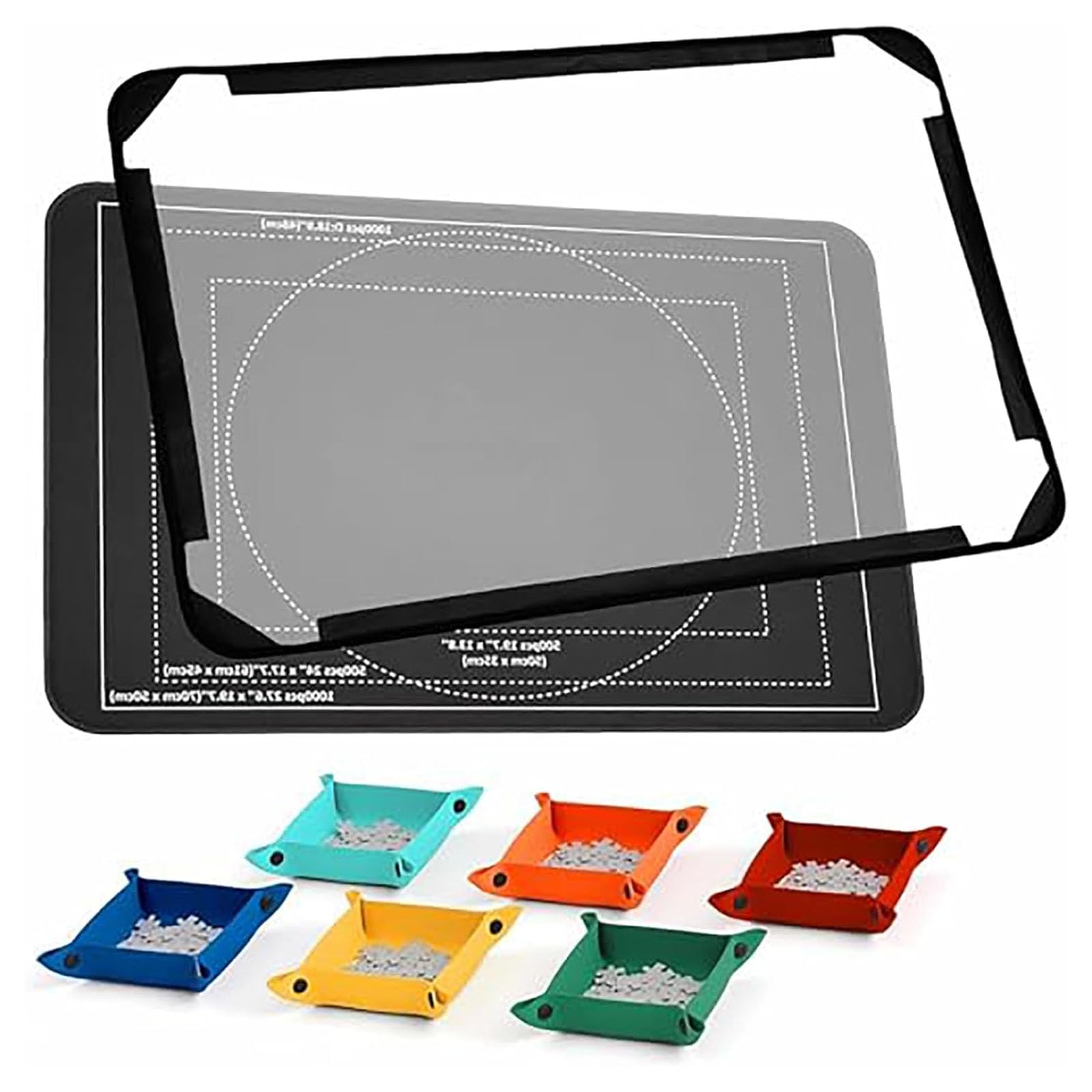 Tablero de Rompecabezas de Fieltro Plegable de 1000 Piezas, tapete para Rompecabezas con cajones, Kit de Accesorios para Rompecabezas portátil, bandejas de clasificación de Soporte Black