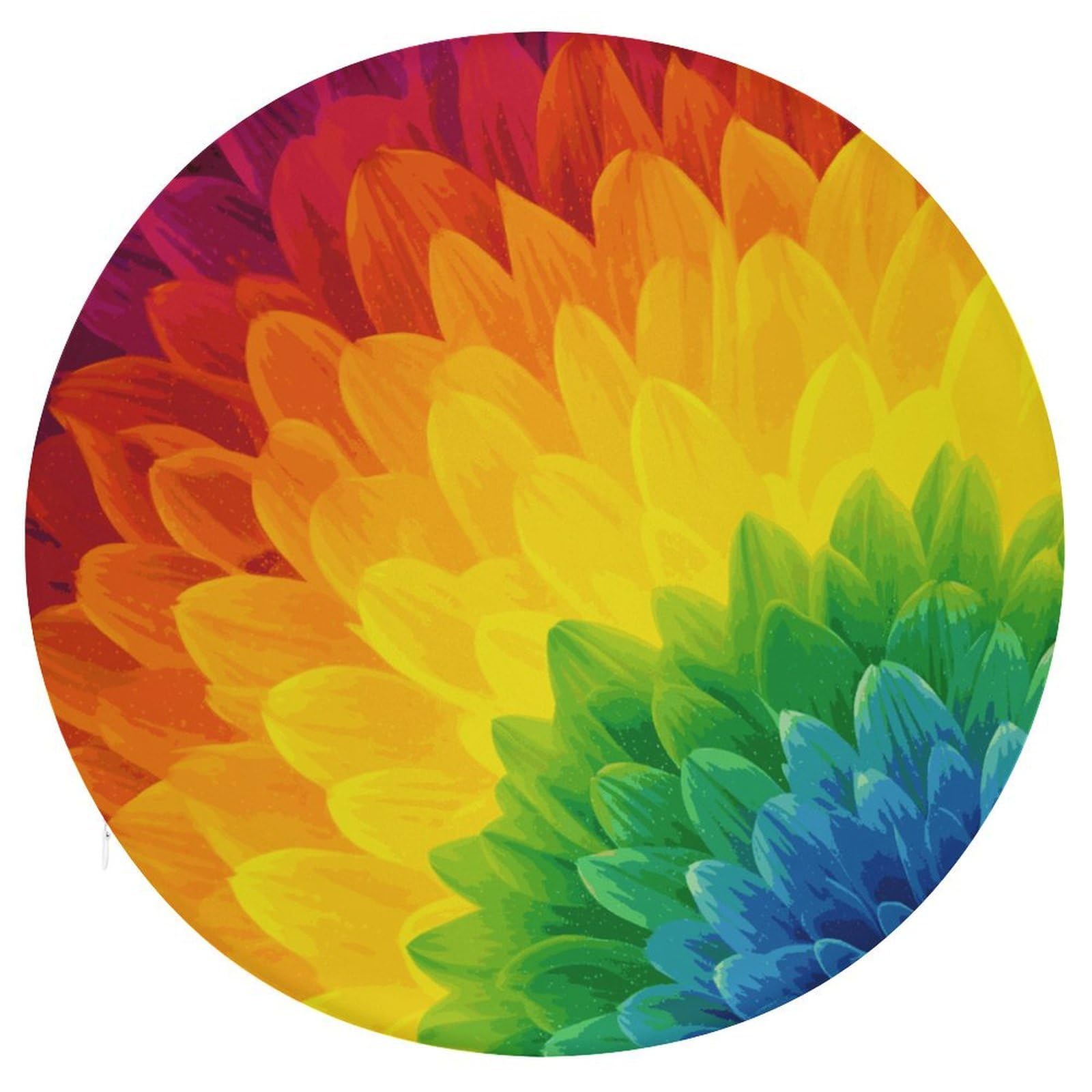 JTREHY Sunflower Rainbow Cushion Soft Breathable Round Cushions Multi-Functional with Zipper Floor Pillows Cushion for Various Indoor Occasions Chair Pad