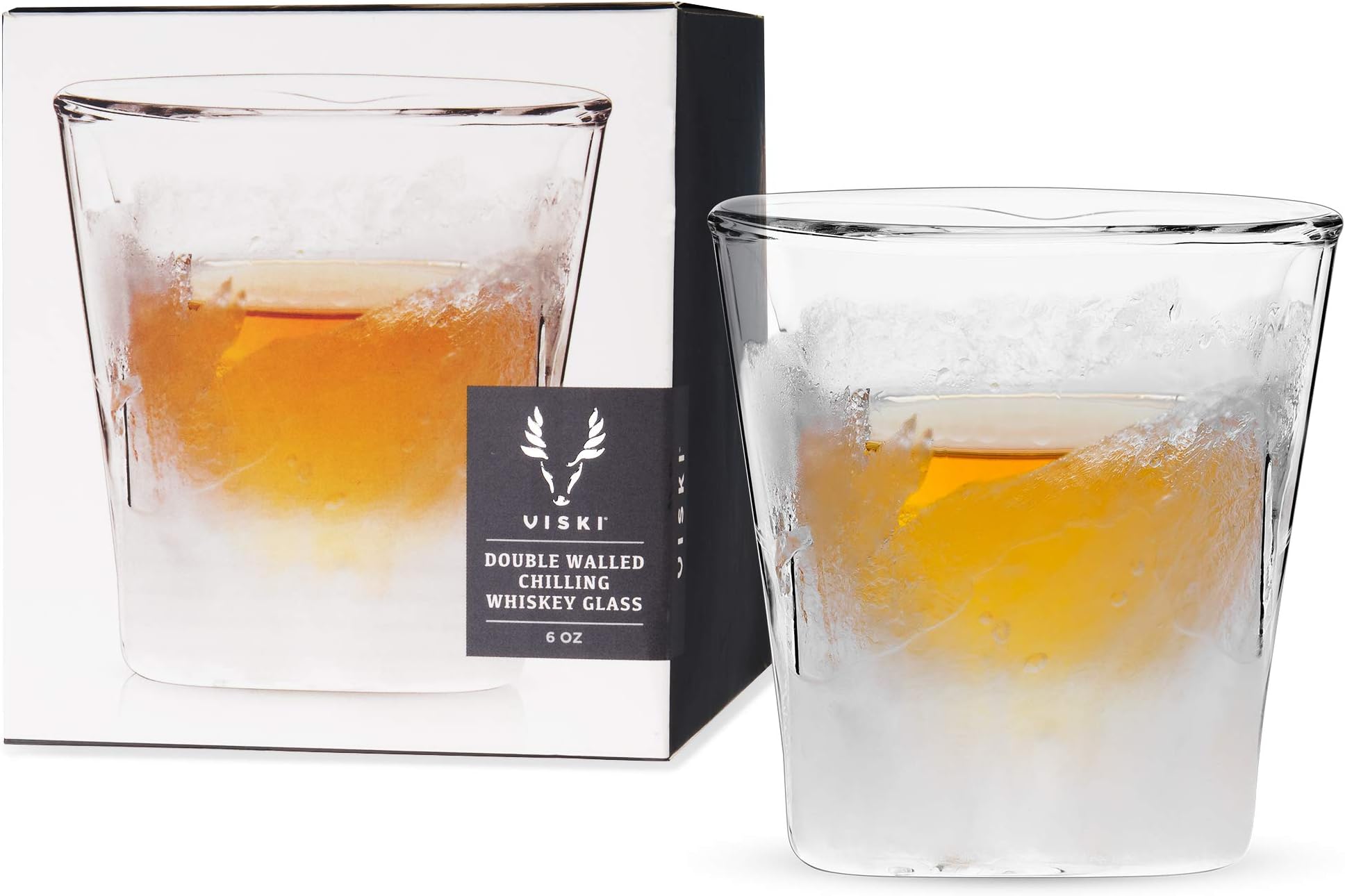 Viski Glacier Double Walled Whiskey, Active Cooling Gel, 6 Ounces, Clear Glass, Chilling Technology, Set of 1, 1 Count (Pack of 1)