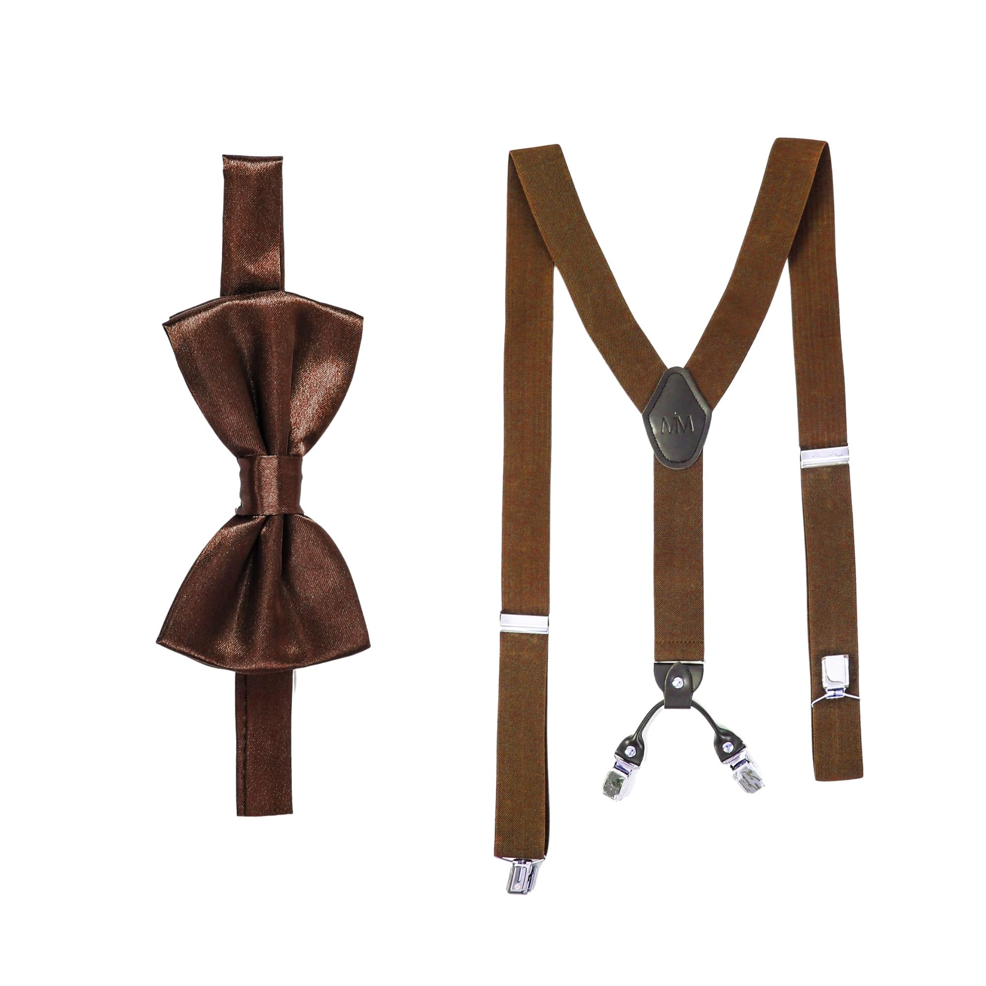 Massi Morino Bretelles avec noeud papillon Set pour hommes et femmes I Bretelles en Y élastiques avec clips extra forts - 3,5cm de large - longueur réglable I Cravate pré-attachée pour costume