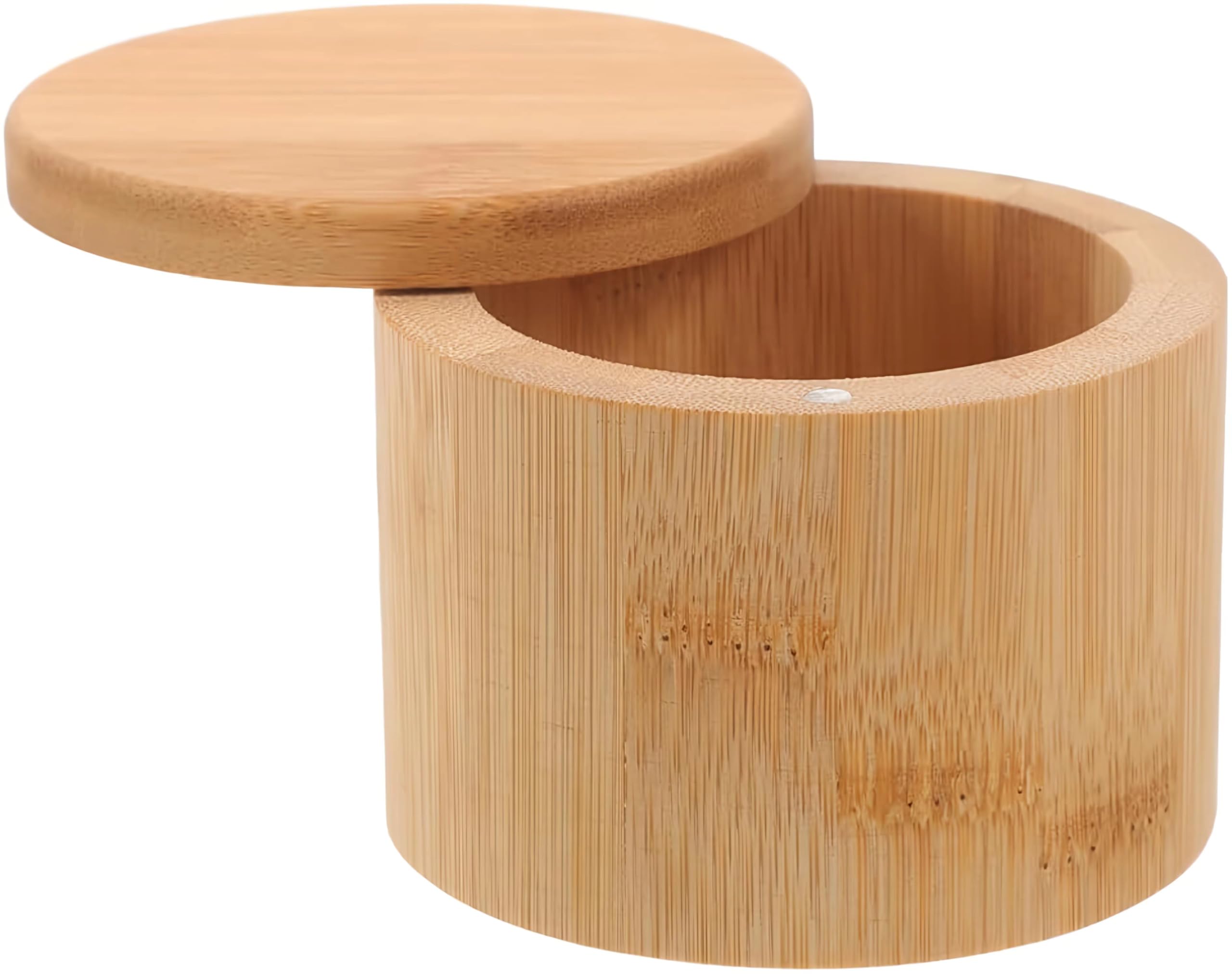 Salt Cellar, Bamboo Salt Container with Lid, Solid Salt Box Holder with 360° Swivel Lid for Countertop to Store Pepper Spice, Elegant Flaky Salt Containers Bowl on Your Kitchen, 6OZ