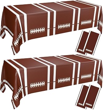 4Pcs Football Tablecloths, Rectangular Brown Football Table Covers, Disposable Football Table Decorations for Kids Fans Sports Football Birthday Party Supplies, 51 x 106 Inch