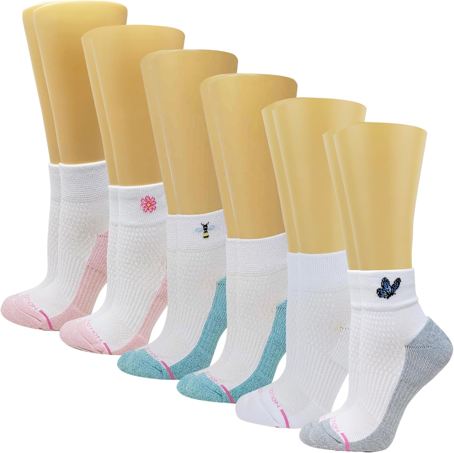 Dr. Motion Compression Quarter Socks For Women With Enhanced Cushion And Breathable Arch Support 6 Pairs (US, Numeric, 9, 11, Regular, Regular, Assorted #6)