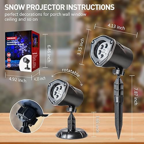 Miniatura 6 de Vanthylit Proyector de luces de Navidad al aire libre, proyección de copos de nieve blancos y azules en el exterior, luz LED impermeable de Navidad