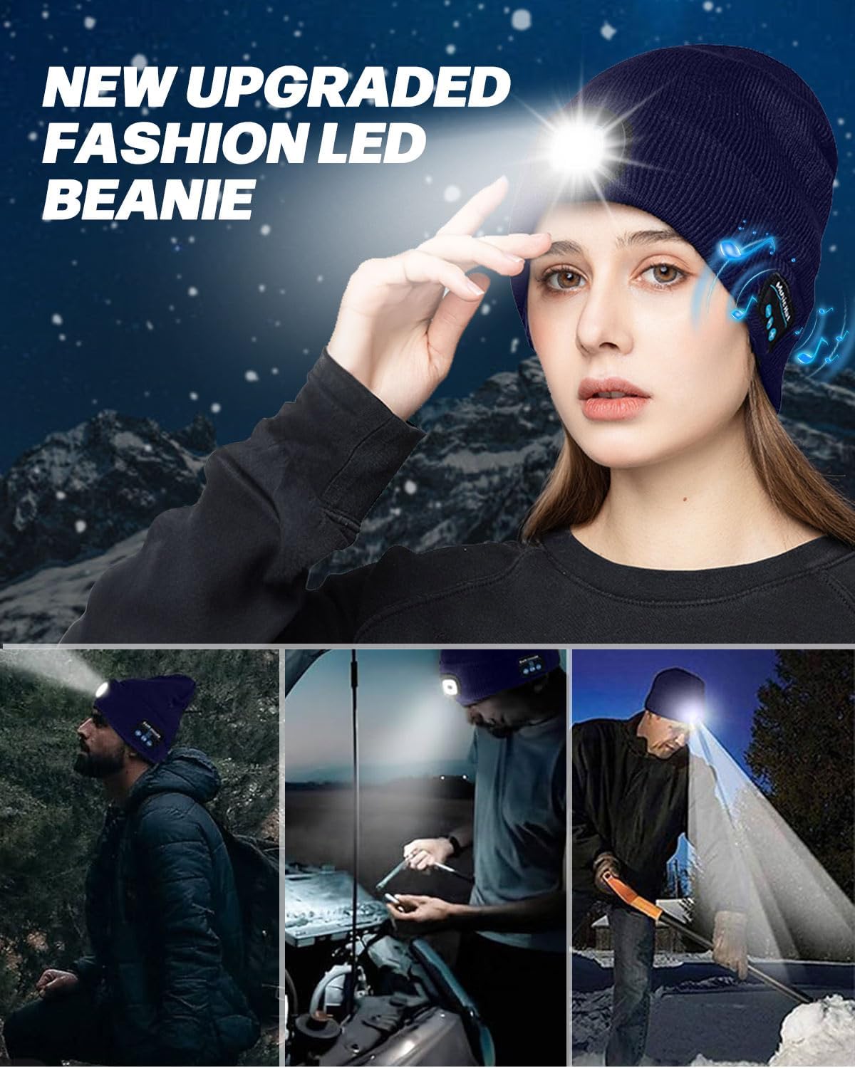 Bluetooth Beanie with Light, USB Rechargeable LED Headlamp Winter Hat, Men Women Valentine's Day Gifts - Image 6