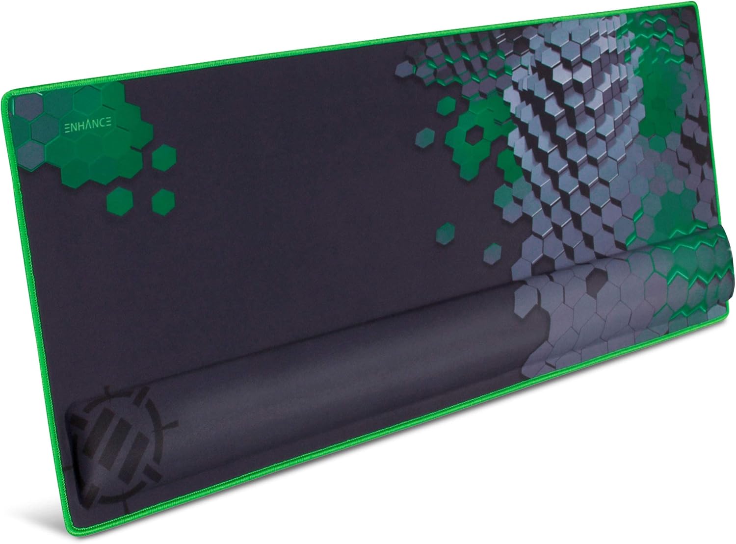 ENHANCE XXL Large Extended Gaming Mouse Pad with 2XL Ergonomic Memory Foam Wrist Rest Support (31.5 x 13.78 x 1 inches) - Anti-Fray Stitching & Soft Cushion Mat Surface for Desk, Office (Green)