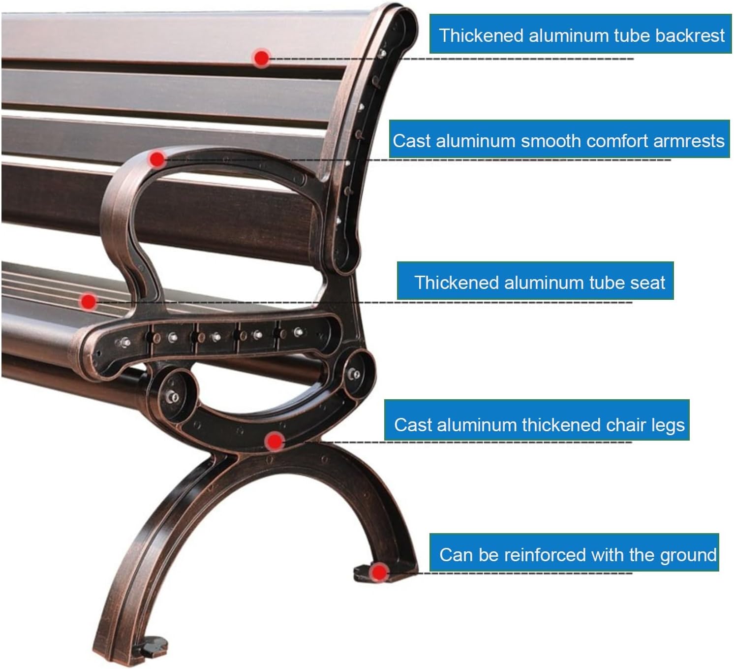 Outdoor Garden Bench, Cast Aluminum Patio Park Bench, Front Porch Bench, Slatted Seat, Metal Bench, for Porch, Park, Balcony (Size : 150cm/59in)