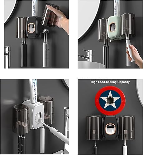 Miniatura 2 de MYLAMZAL Soportes para cepillos de dientes montados en la pared con dispensador de pasta de dientes para niños, juego de accesorios organizadores de