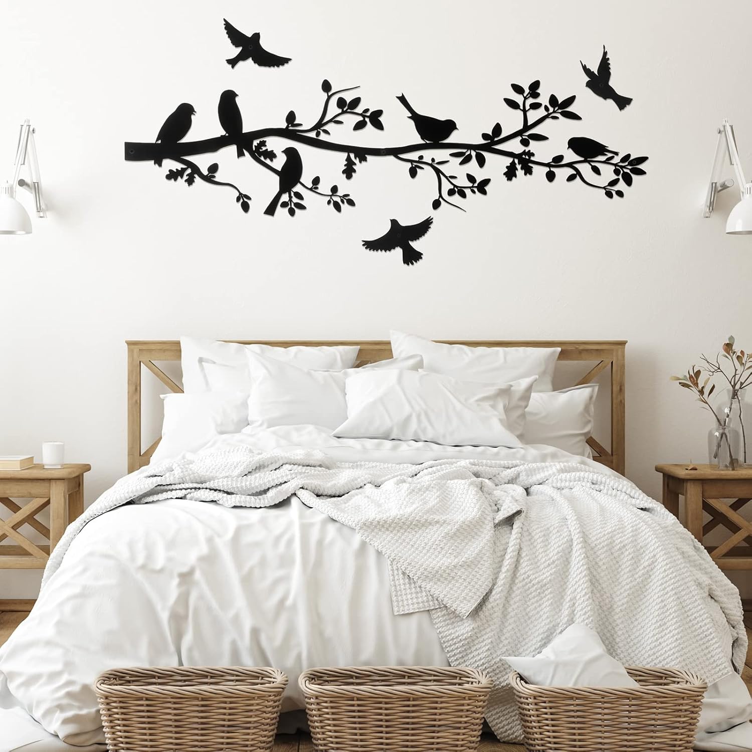 5 Pcs Metal Bird Wall Art Birds on the Branch Wall Decor Black Metal