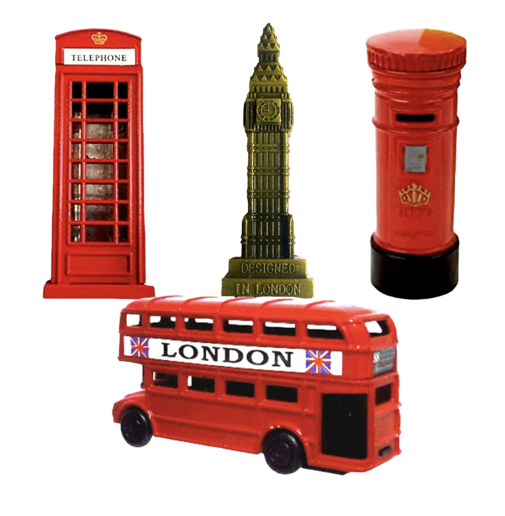 London Souvenir Pencil Sharpener Set (Pack of 4), Big Ben, Bus, Telephone Box & Post Box, UK Gift for Kids School Supplies