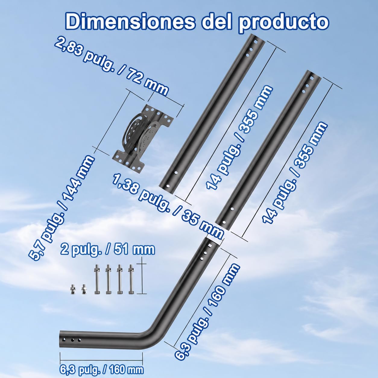 Mástil de Antena Universal para Antena de TV, satélite, Radio y WiFi, Soporte Ajustable y Soporte de Pared (Negro - 52 cm)