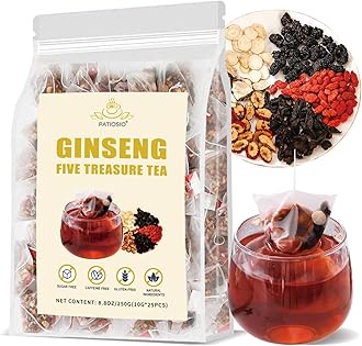 Ginseng Five Treasures Tea - Kidney Tea Wubao Tea, Kidney Cleanse Tea Ginseng Six Treasures Tea, Ginseng Red Date Natural Chinese Herbal Tea Bags for Men Women(250g/10g x25pcs)