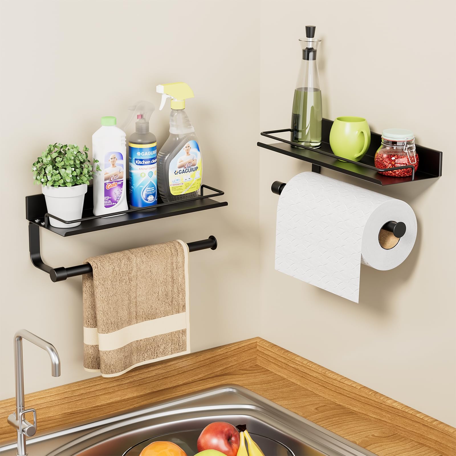 Toallero de mano para baño, soporte de pared autoadhesivo para toallas de papel, soporte de pared para cocina, ideal para caravana, color negro mate 3