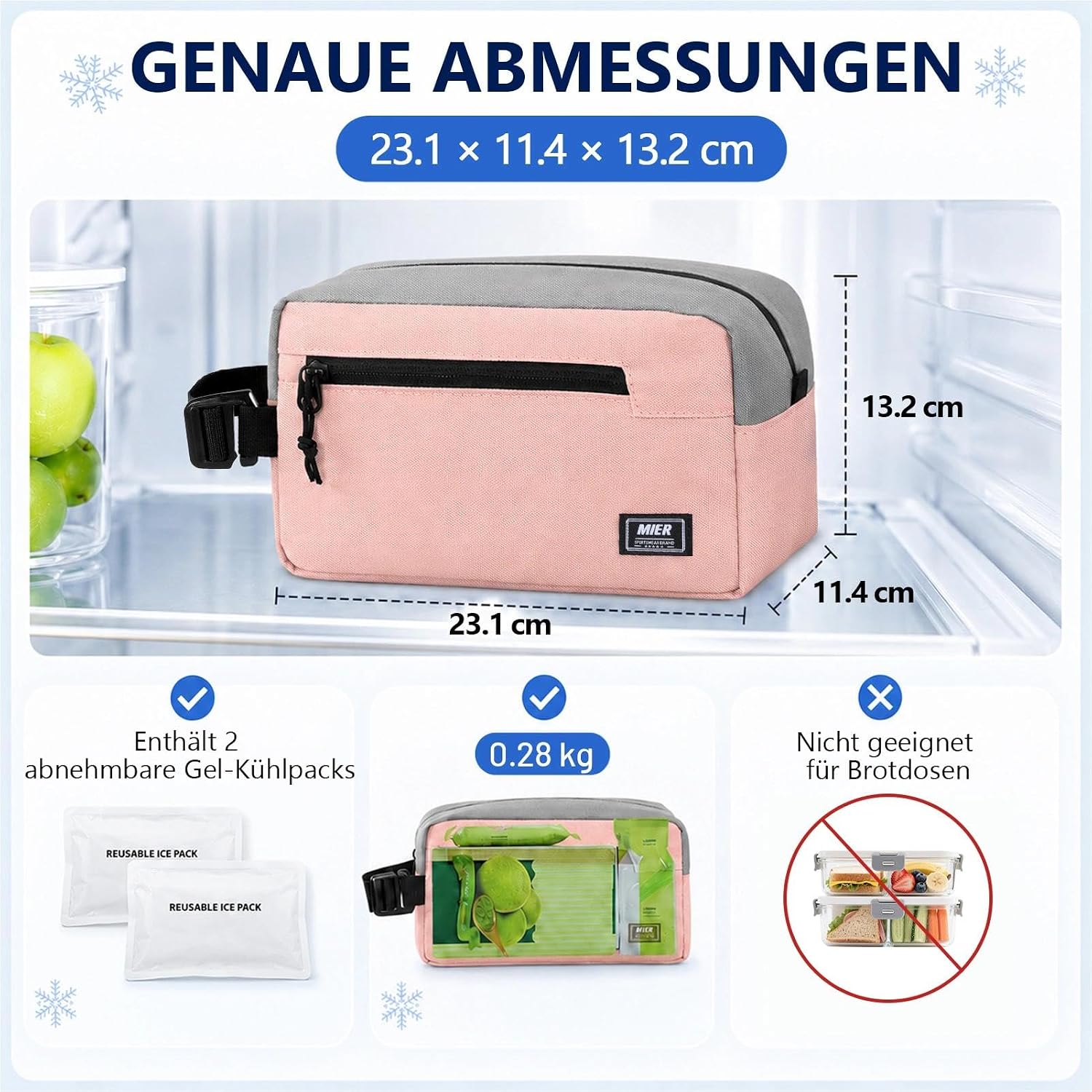 MIER Small Freezable Snack Bags Frozen Mini Cooler with 2 Gel Packs, Pink image 4