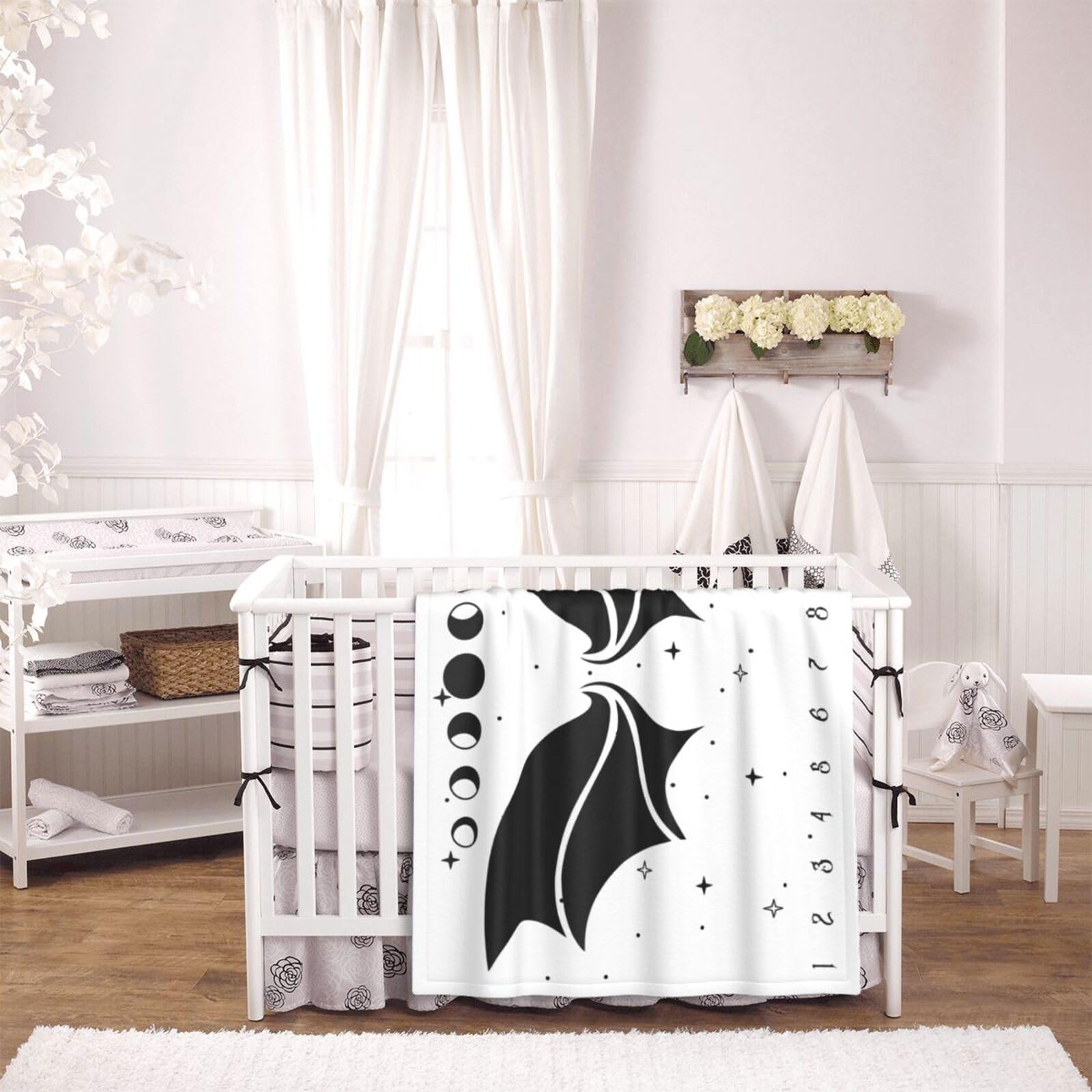 Manta mensual de murciélago gótico para niños, manta gótica del mes del recién nacido, manta de franela suave con fondo de fotografía, regalo de ducha personalizado de Halloween, murciélago gótico