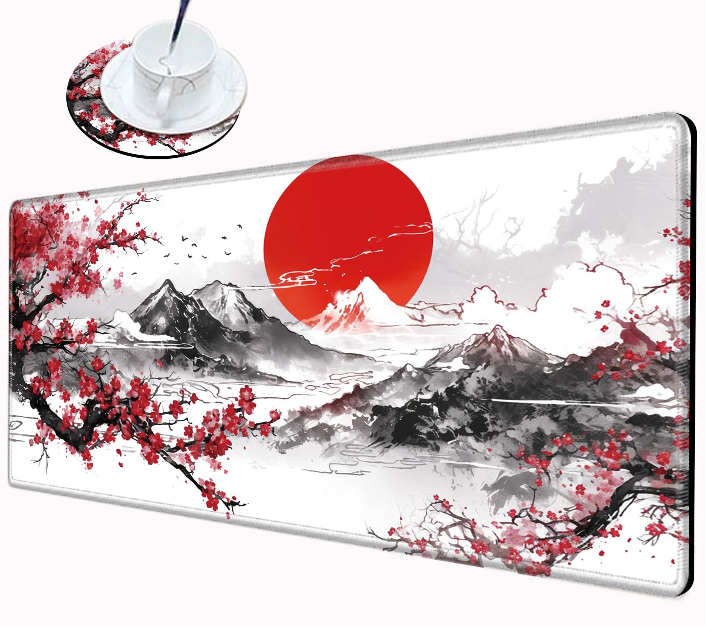 Large Mouse Pad Japanese Cherry Blossom Desk Pad Gaming Mousepad XXL Desk Mat 31.5''X15.75'' Computer Mat Extended Big Mouse Mat for Desktop Office