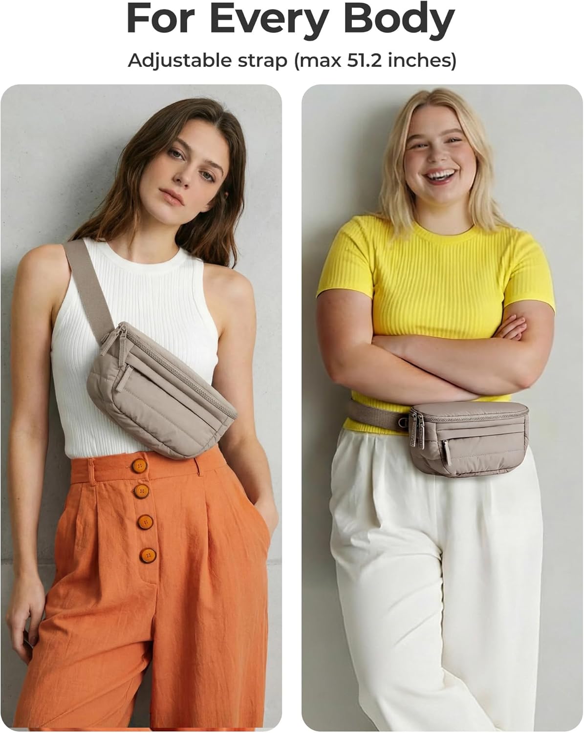 BAGSMART Fanny Packs for Women Cross Body, Lightweight Puffy Belt Bag with Multi Pockets Quilted Purse for Traveling Hiking Black - Image 8