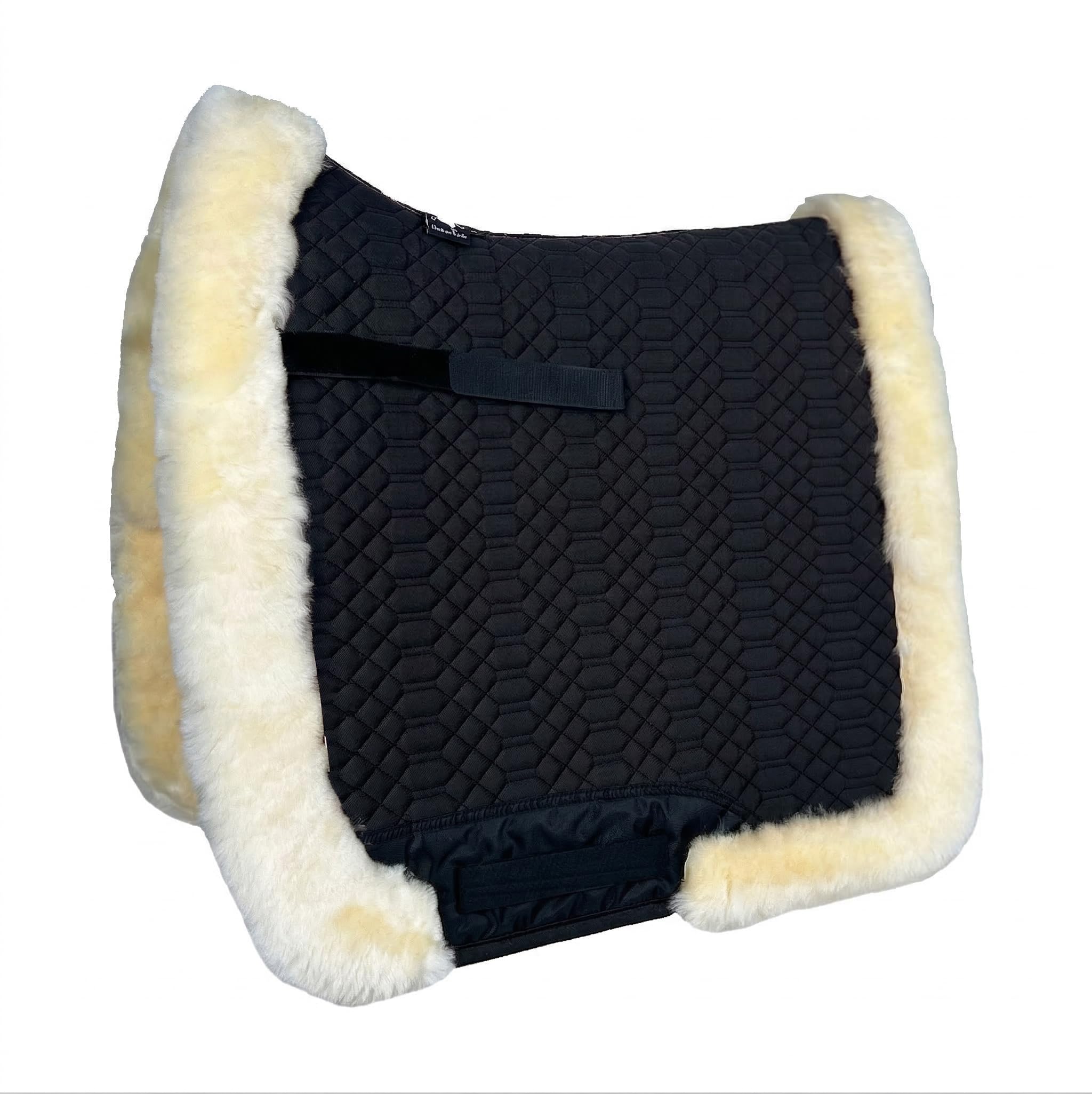 Engel Reitsport | SCHABRA3-D-SCH-MED | Schabracke | Lammfell Fully Lined | Steppstoff | Fellkranz rundherum | Dressur | Stoff schwarz Fell med.
